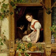 Схема вышивки «Девушка у окна. AUGUST FRIEDRICH SIEGERT»