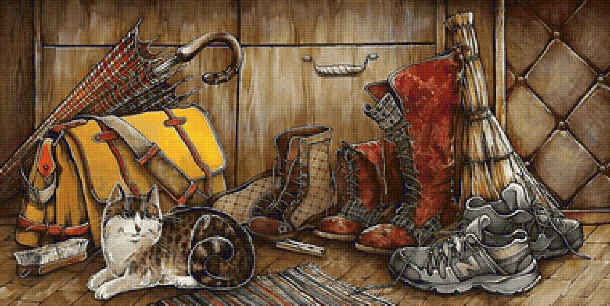 прихожая - обувь, зонт, кот - предпросмотр