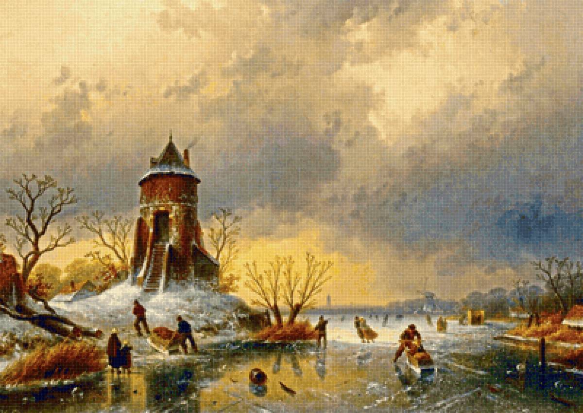 Шарль Анри Жозеф Лейкерт. Голландский пейзаж - голландский пейзаж, дом, живопись, зима, город - предпросмотр