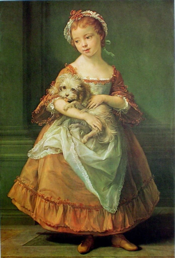Pompeo Girolamo Batoni, портрет Луизы Гренвиль - портрет, девочка, собака, 18 век, живопись - оригинал