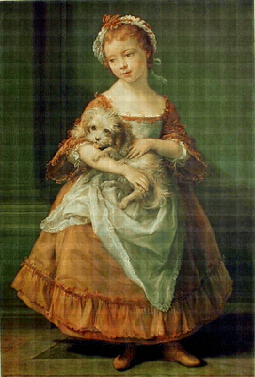 Pompeo Girolamo Batoni, портрет Луизы Гренвиль - девочка, портрет, 18 век, живопись, собака - предпросмотр