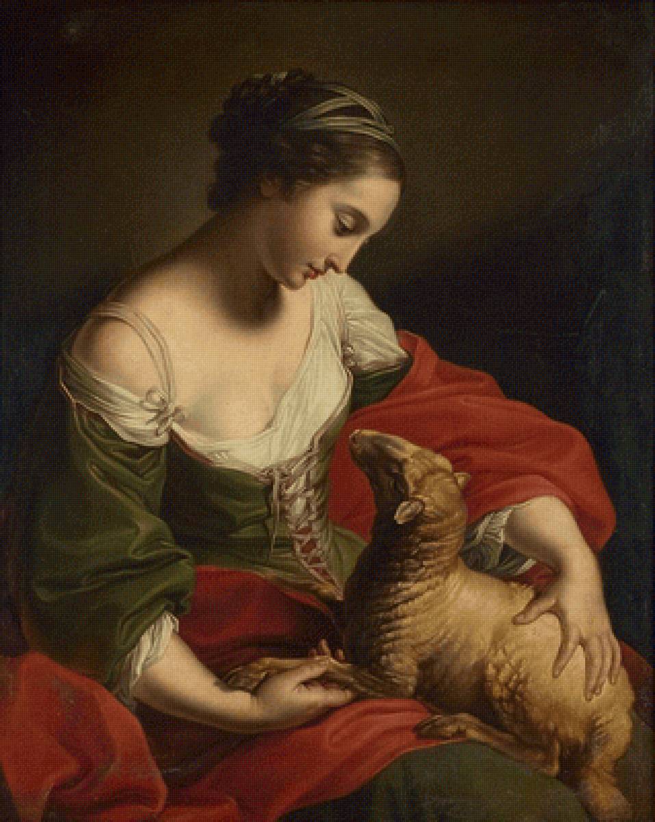 Батони Помпео Джироламо. Девушка с ягнёнком - портрет, живопись, девушка, 18 век - предпросмотр