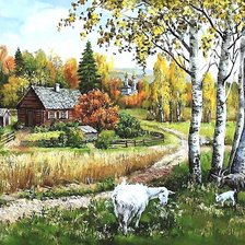 Схема вышивки «деревня»