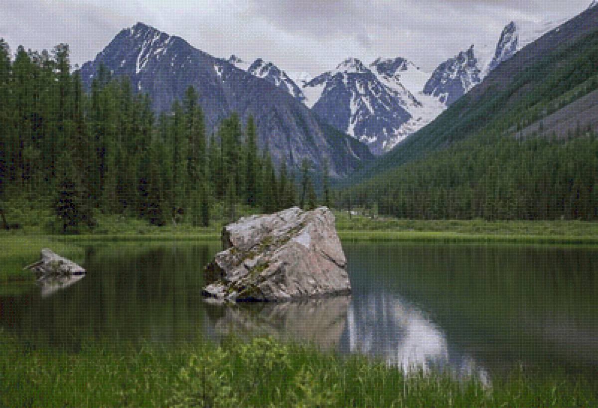 Горный пейзаж - озеро, природа, пейзаж, горы - предпросмотр