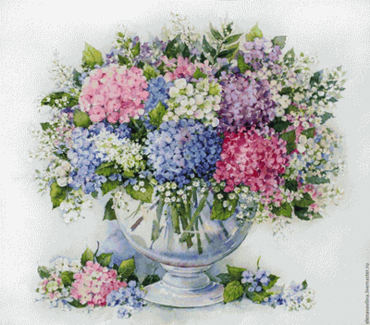 Акварельные гортензии - букет цветов, гортензия, гортензии, букет гортензий, цветы - предпросмотр