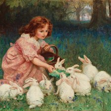 Схема вышивки «Кормление кроликов. Фредерик Морган»