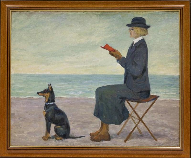 Выгул собачки - 2 - берег моря, увлечение чтением, доберман - оригинал