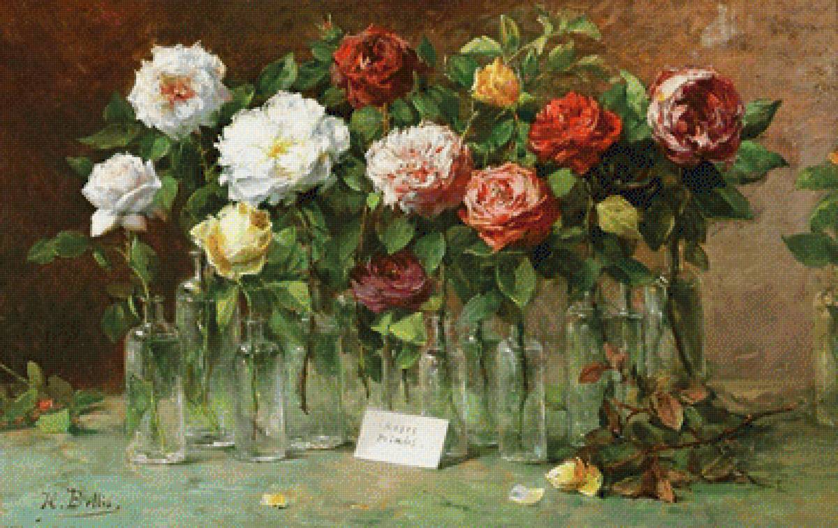 розы в бутылках - картина - предпросмотр