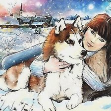 Схема вышивки «Девушка и собака»