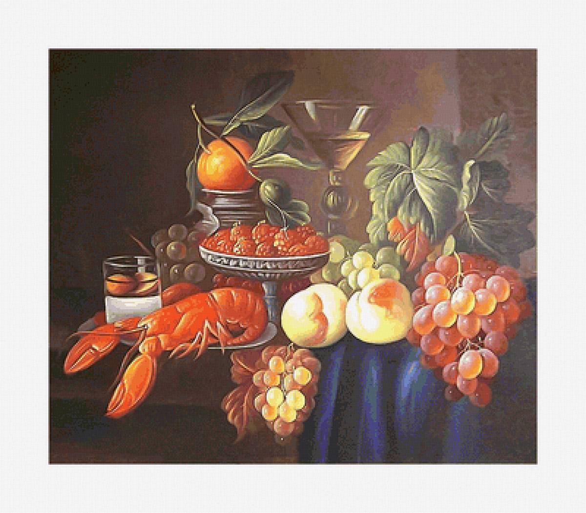 №2135499 - фрукты, персики, рак, натюрморт, виноград - предпросмотр