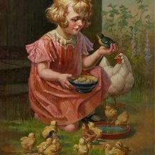 Схема вышивки «Девочка с цыплятами. HEINRICH HIRT»