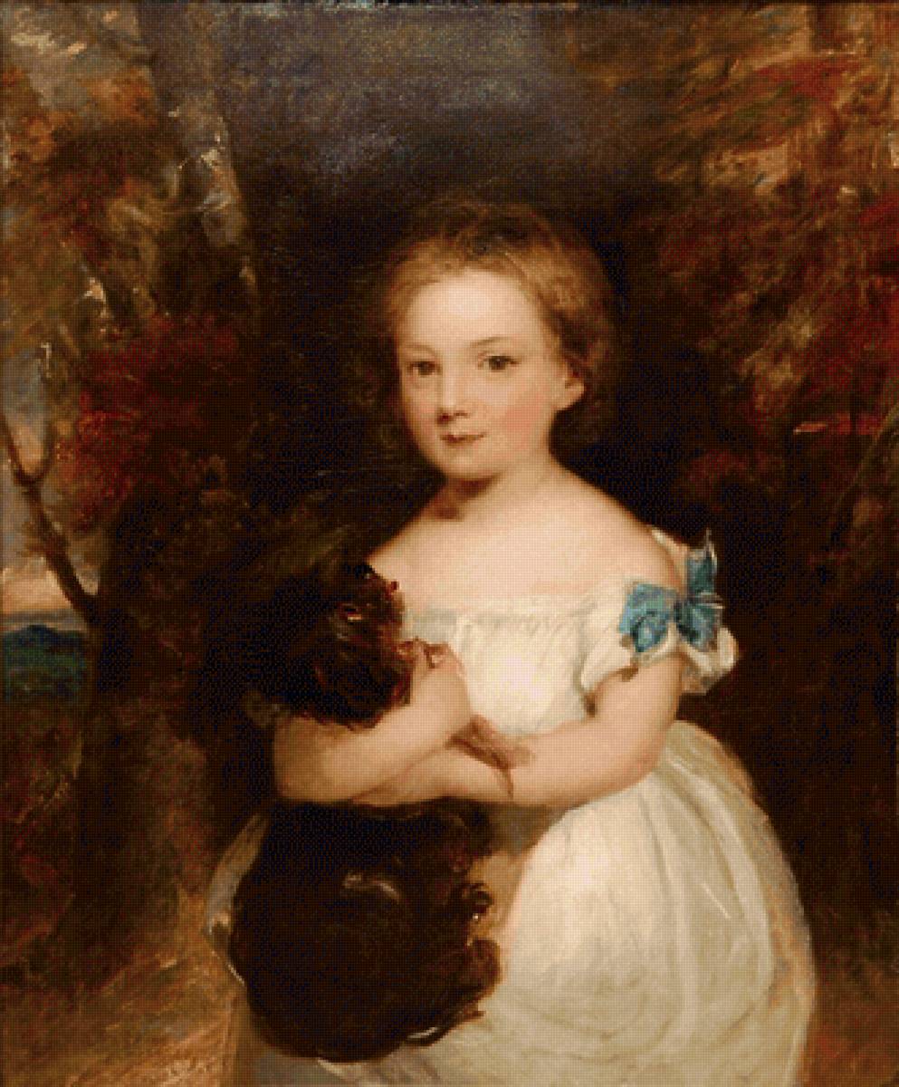 Девочка с собачкой. Margaret Sarah Carpenter - собака, 19 век, девочка, живопись, портрет - предпросмотр