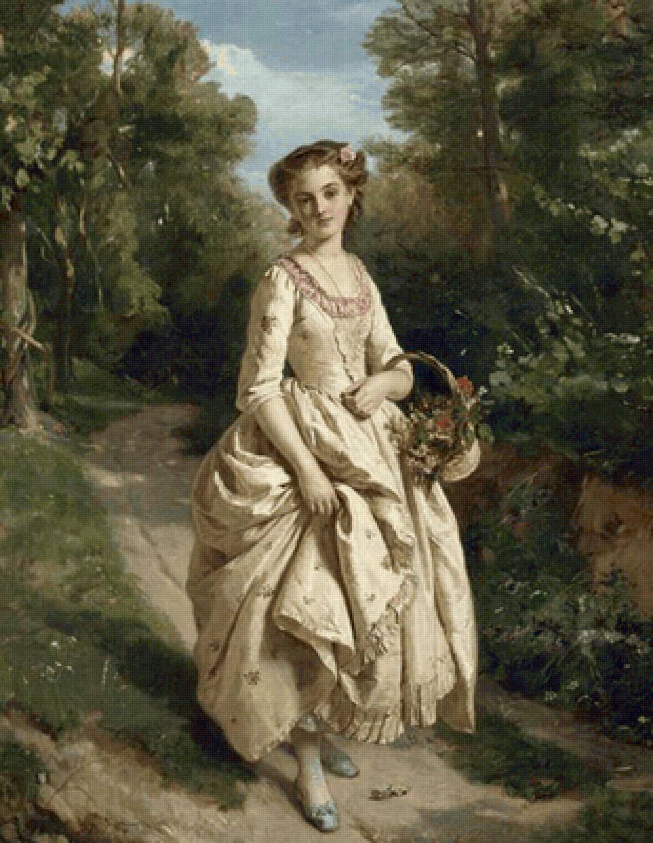 Лесная прогулка. Henry Guillaume Schlesinger - девушка, живопись, 19 век, портрет - предпросмотр