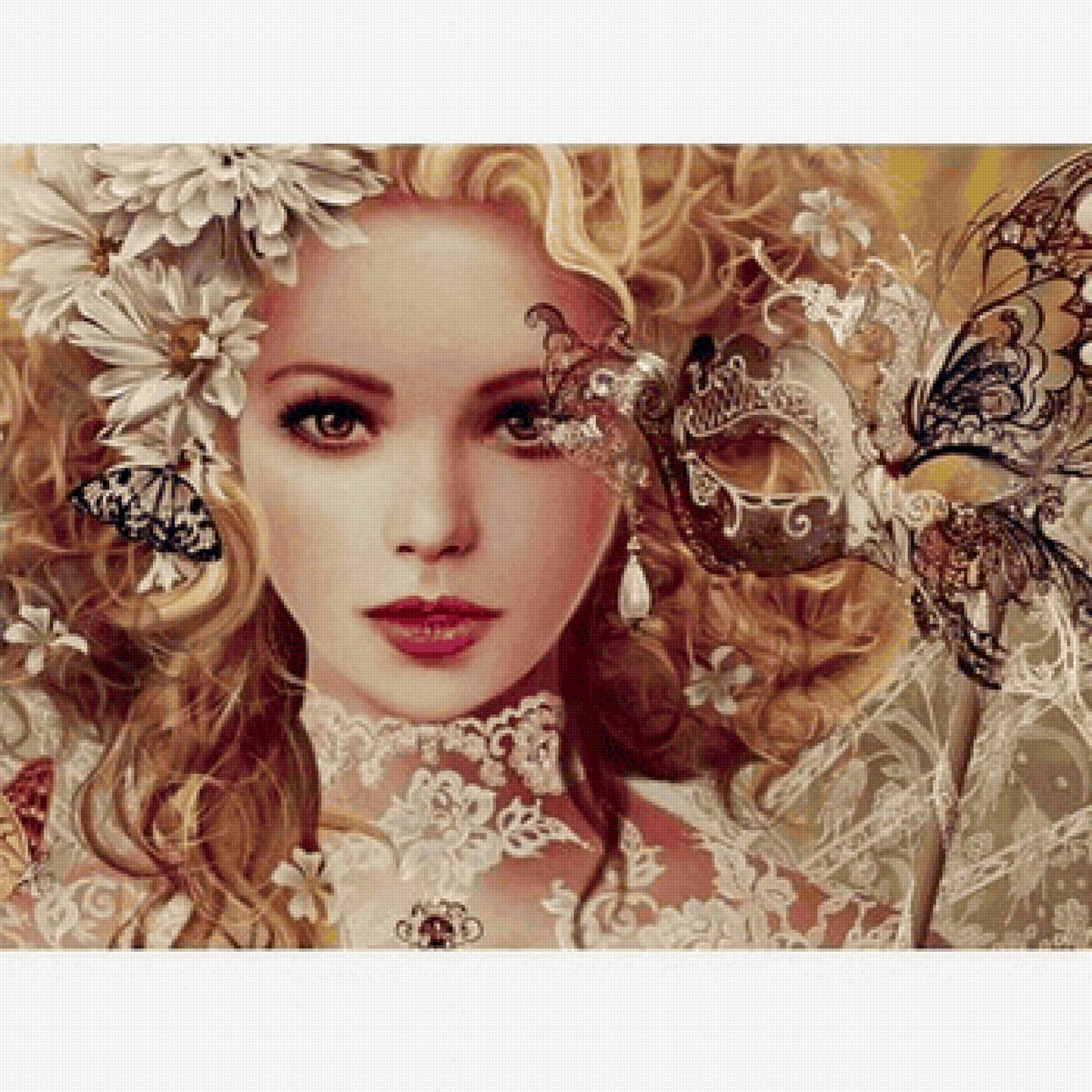 девушкас маской - маска, весна, карнавал, девушка - предпросмотр