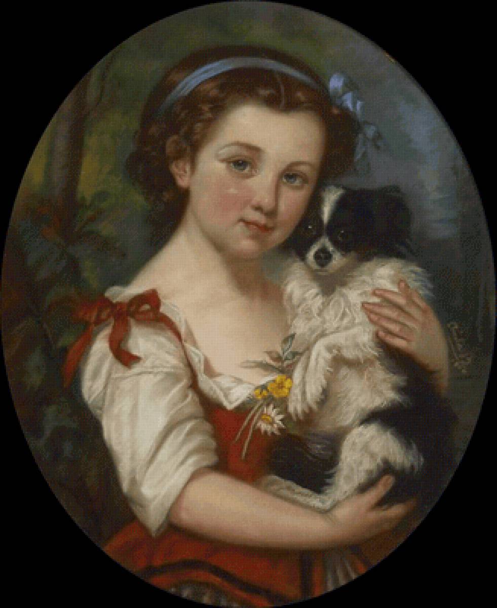 Девочка с собачкой - 19 век, портрет, живопись, собака, девочка - предпросмотр