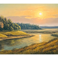 Закат над рекой.