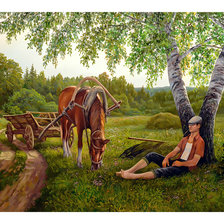 Схема вышивки «Отдых под берёзой)»