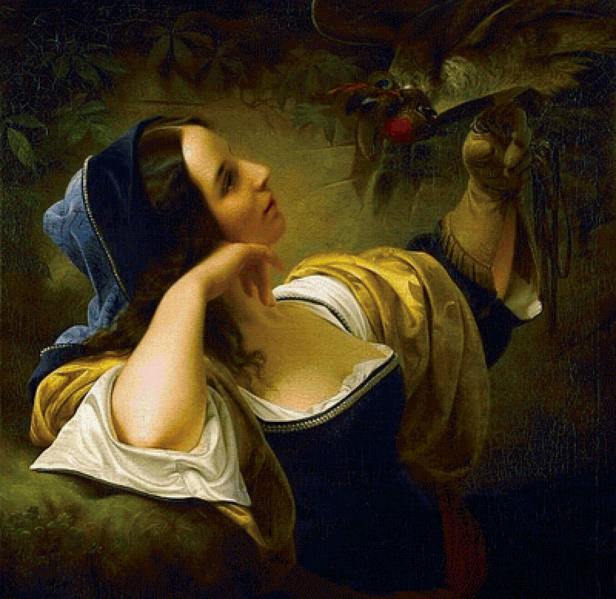 Девушка с птицей. Louis Ammy Blanc - портрет, живопись, девушка, птица, 19 век - предпросмотр