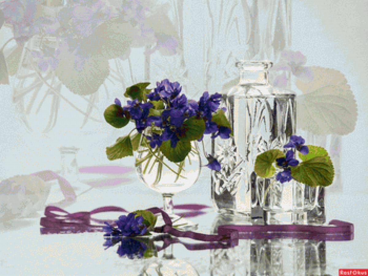 Весенний натюрморт на стекле - отражение, фиалки, стекло, натюрморт, весна - предпросмотр