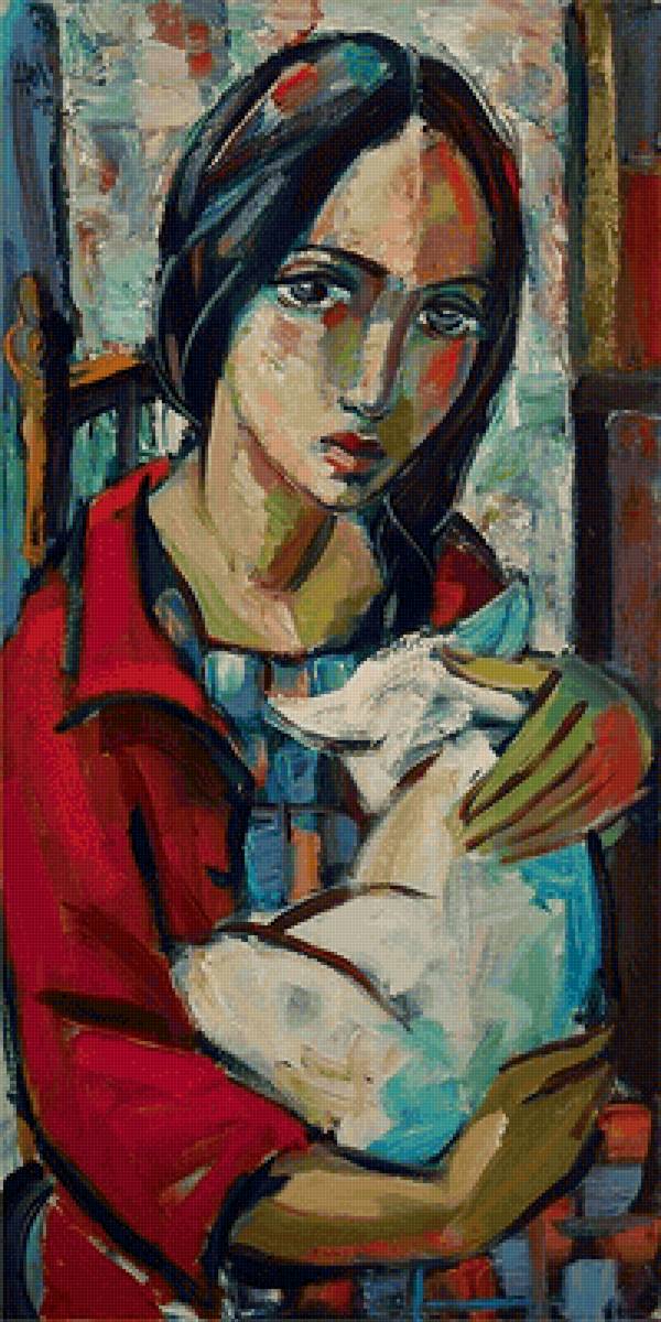 Hennie Niemann. Девушка с кошкой - живопись, девушка, портрет - предпросмотр