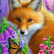 Схема вышивки «лисичка в цветах»