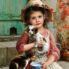 Схема вышивки «Niña con perro y gato»