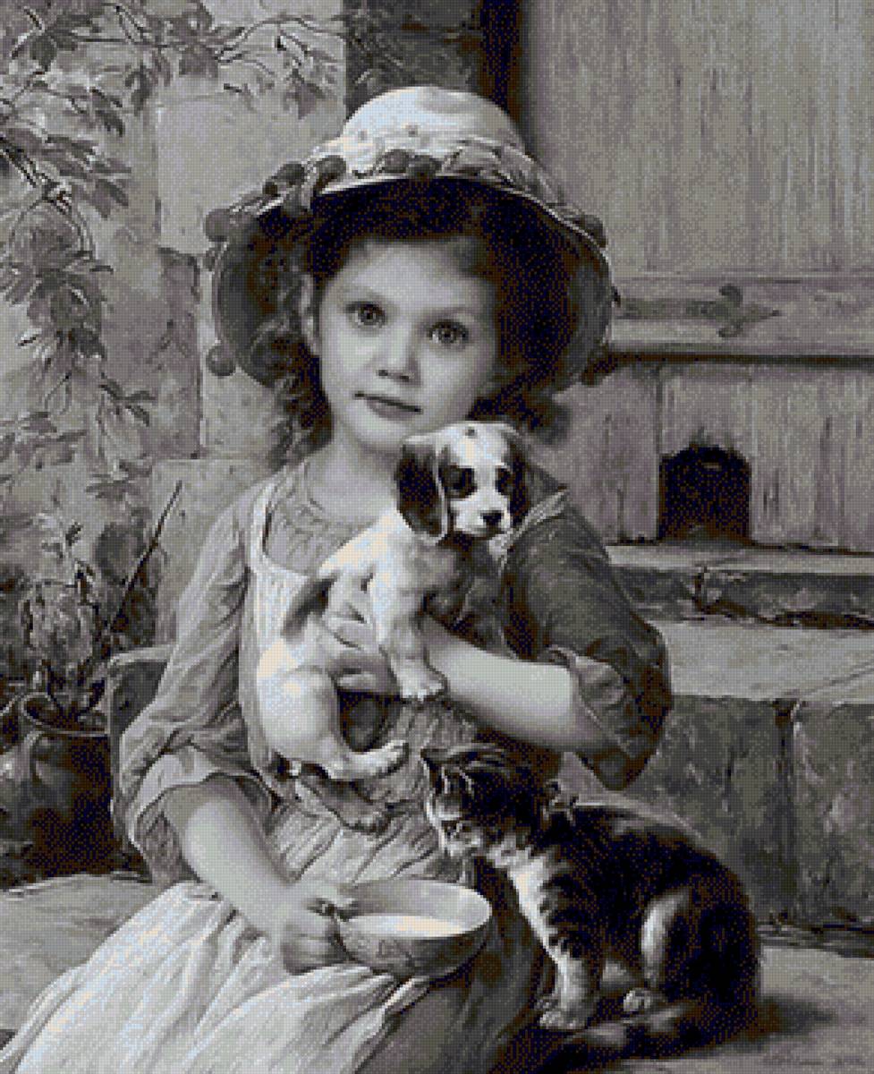 Niña con perro y gato - niños - предпросмотр