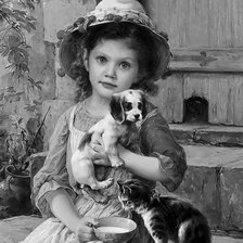 Схема вышивки «Niña con perro y gato»