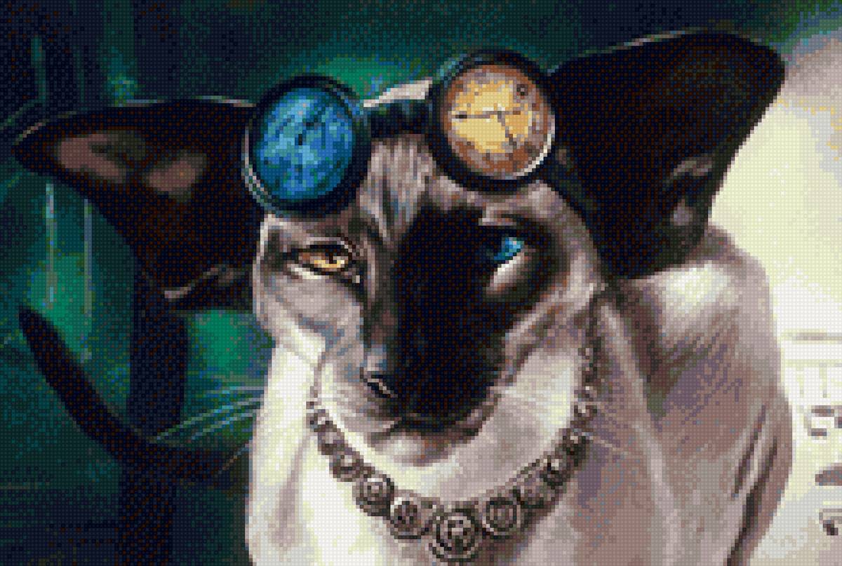 кот стимпанк - взгляд, мордочка, глаза, кот, уши, гетерохромия - предпросмотр