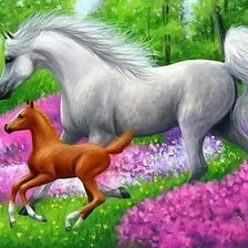 Схема вышивки «лошадь с жеребенком»