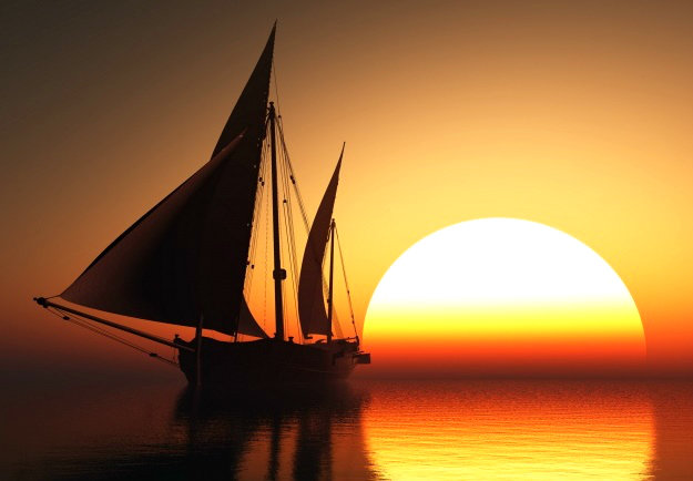 яхта на закате - яхта, море, закат - оригинал