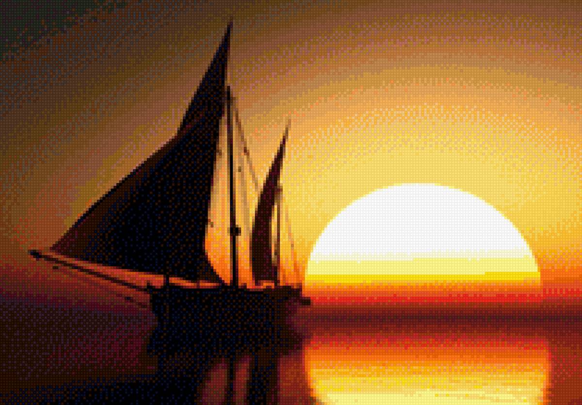 яхта на закате - закат, яхта, море - предпросмотр