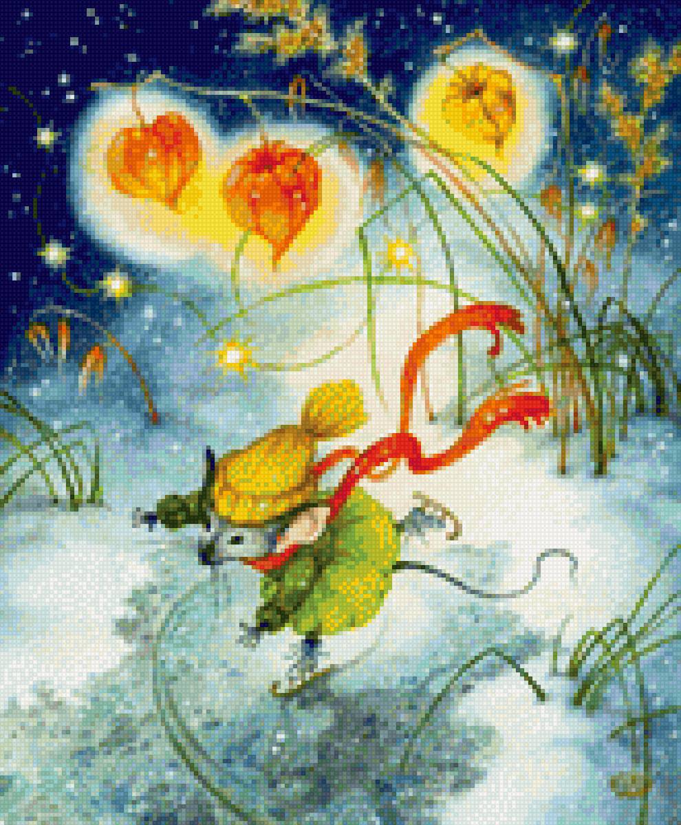 Катание на коньках - мыши, зима, фонарики, мышка, ионайтис, коньки - предпросмотр