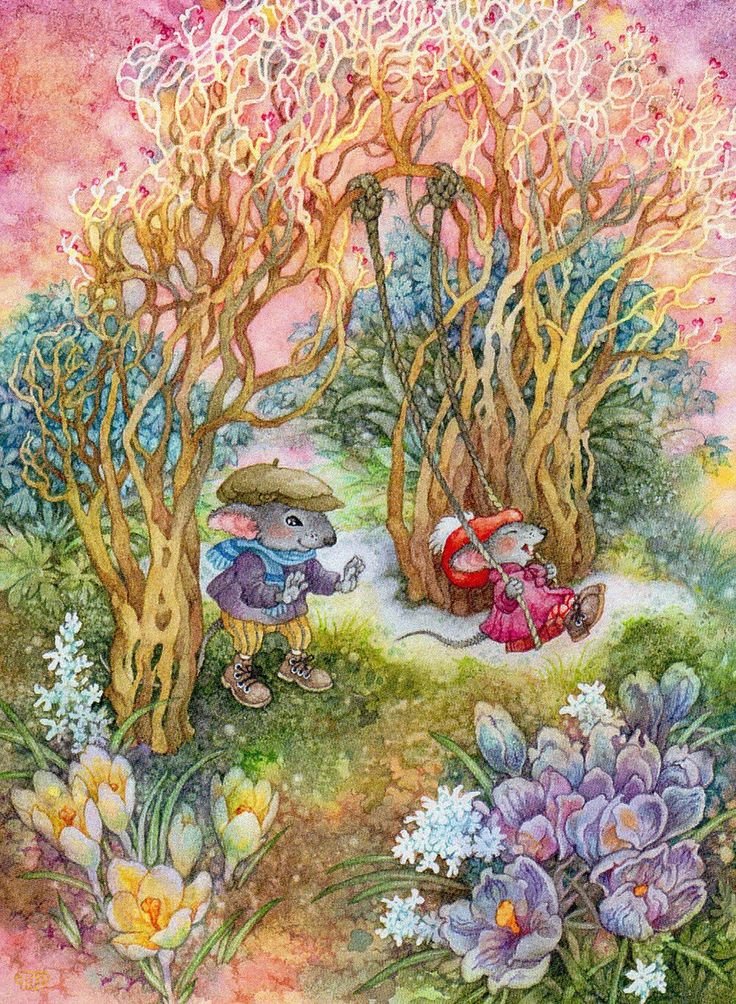 На качелях - осень, ольга йонайтис, качели, мыши, мышата - оригинал