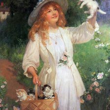 Схема вышивки «Девушка с котятами. Percy Tarrant»