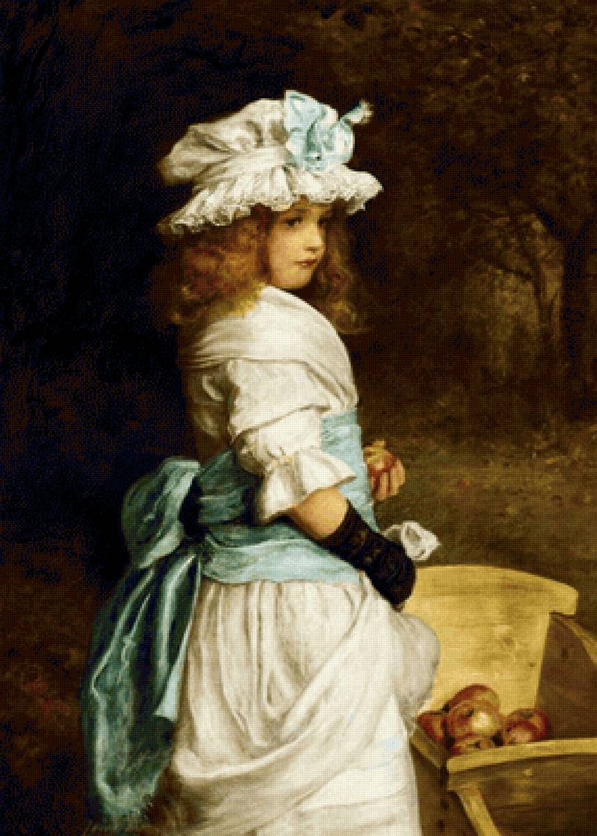 Девочка с яблоками. John Everett Millais - живопись, портрет, девочка, 19 век - предпросмотр