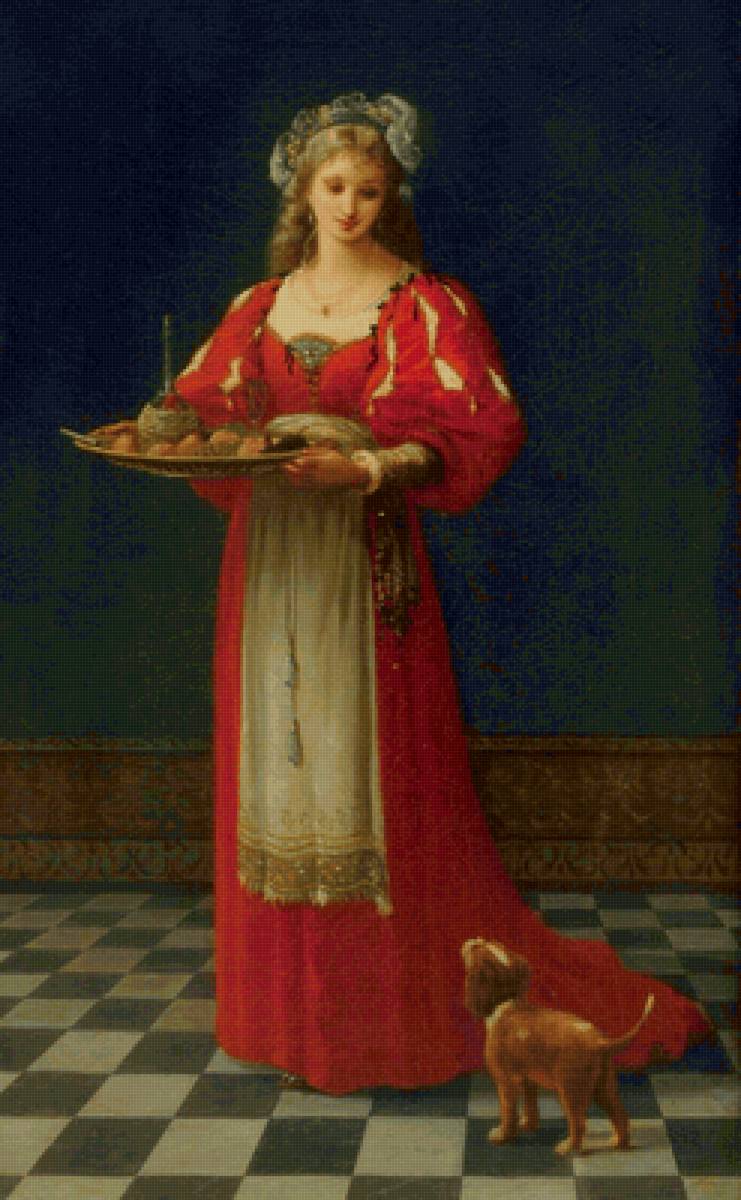 Служанка с собачкой. Гюстав Дуайен - собака, 19 век, живопись, девушка - предпросмотр