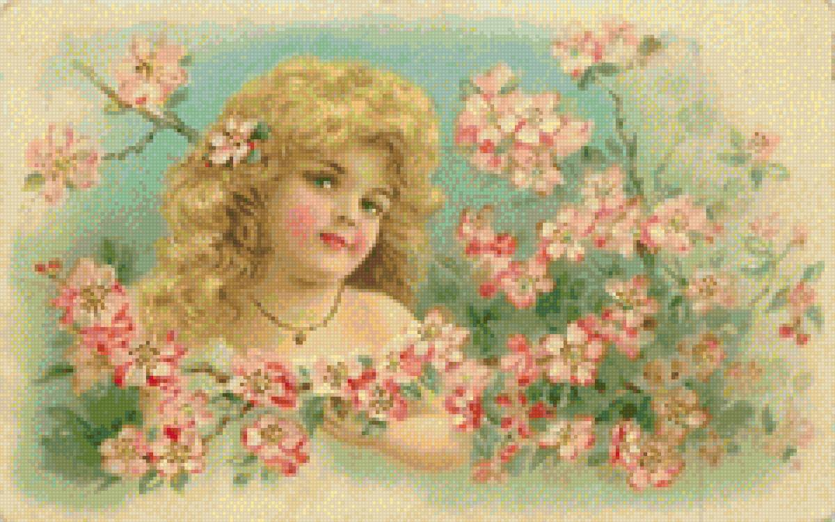 винтажный ангел - винтаж, цветы, ангел - предпросмотр