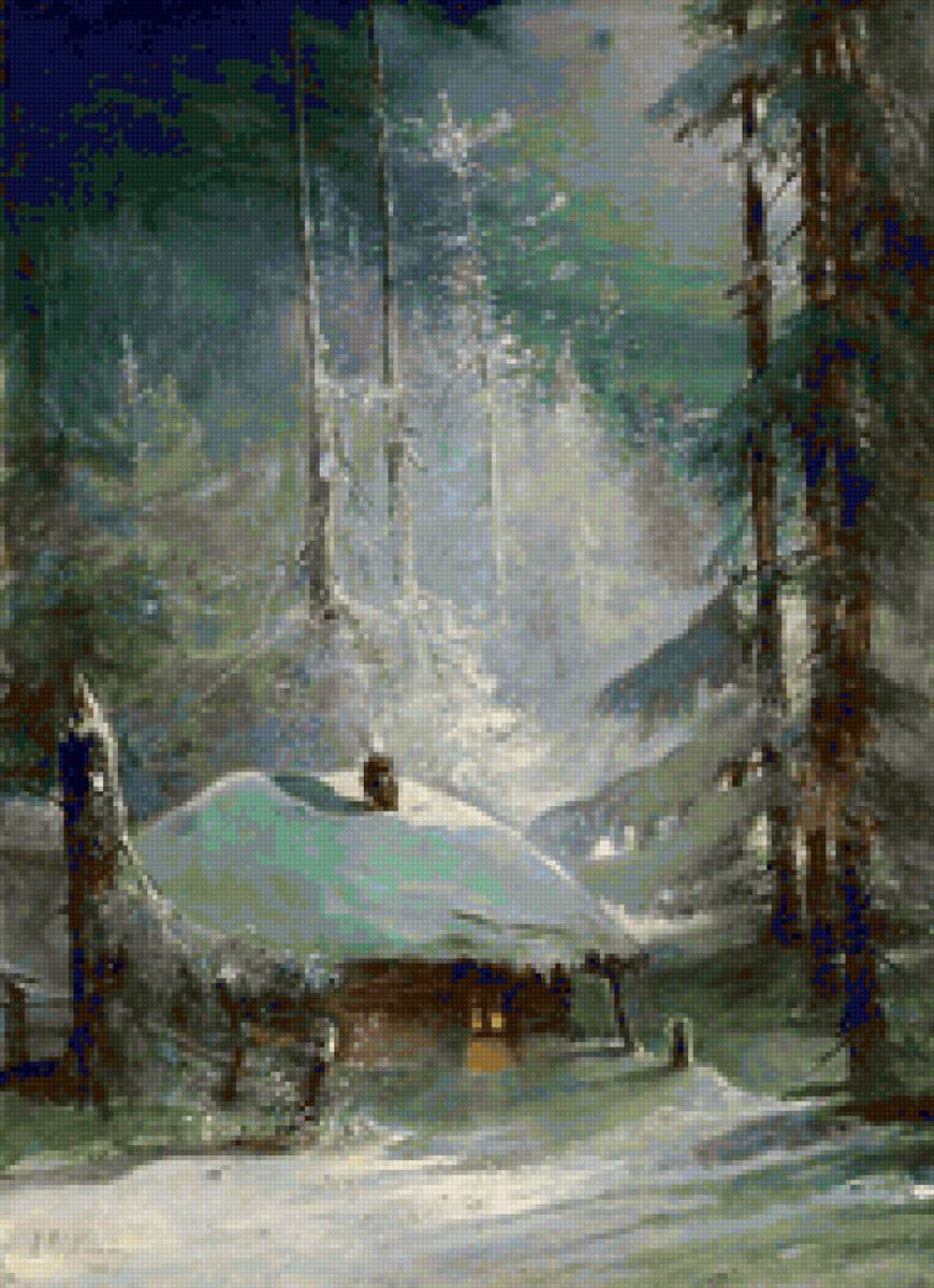 в глубине леса - избушка, зима, лес, ночь - предпросмотр