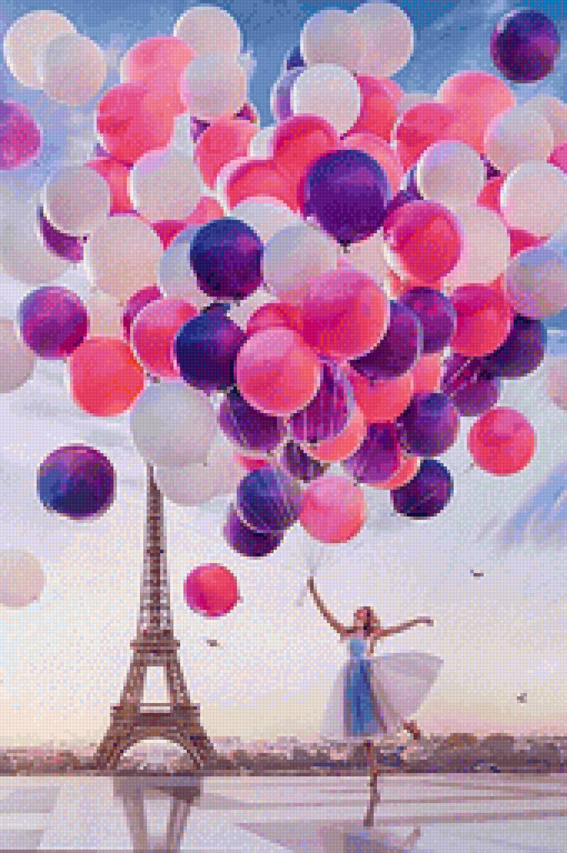 Воздушные шары и Эйфелева башня - шары, эйфелева башня, девушка, воздушные шары, башня - предпросмотр