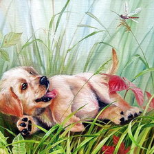 Схема вышивки «Щенок на охоте»