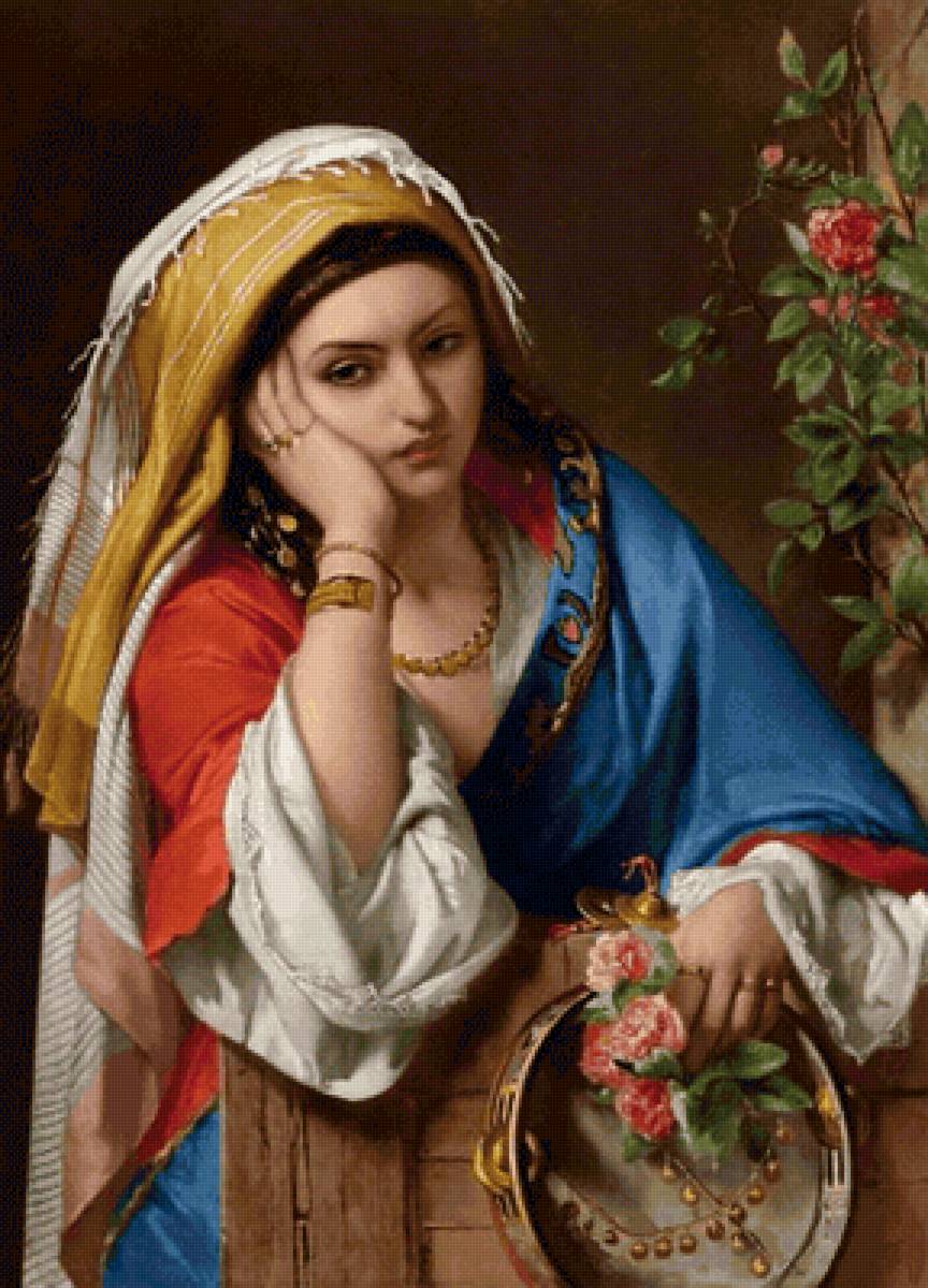 Жан-Франсуа Портель. Девушка с бубном - 19 век, девушка, живопись, портрет - предпросмотр