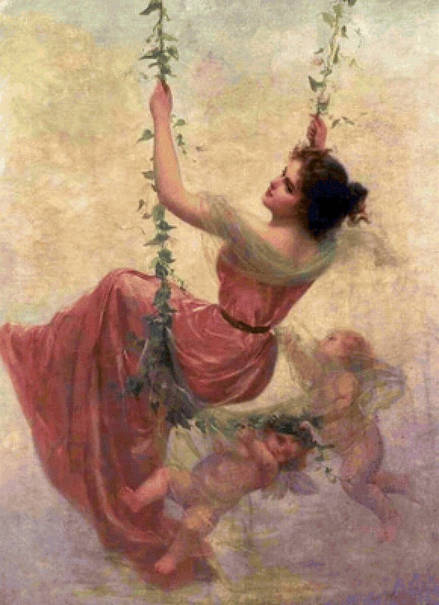 Качели. Edouard Bisson - девушка, живопись, 19 век, ангел - предпросмотр
