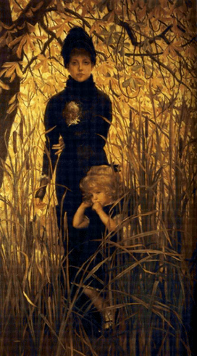 Поздняя осень. Джеймс Тиссо - дама, девочка, живопись, портрет, 19 век, женщина - предпросмотр