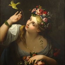 Схема вышивки «Девушка с птичкой. Жан Рау»