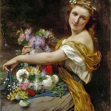 Схема вышивки «Девушка с цветами. Пьер Огюст Кот»