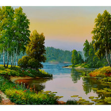 Схема вышивки «Пейзаж у озера.»