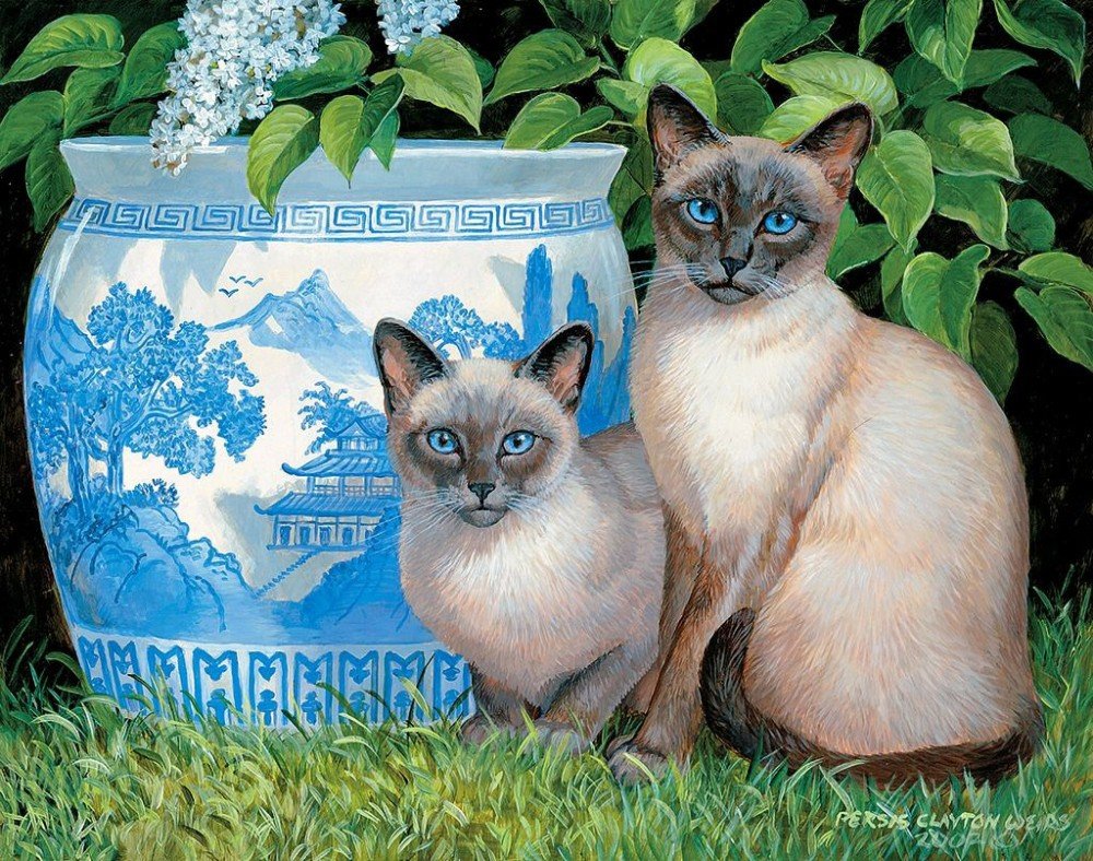 №2145139 - сиамские коты, ваза - оригинал