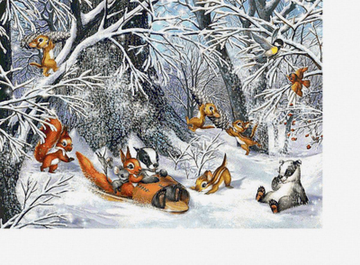 Детская - зима., снег, звери, белки, барсуки - предпросмотр