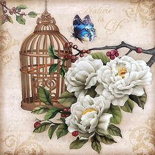 Схема вышивки «цветы и бабочка»